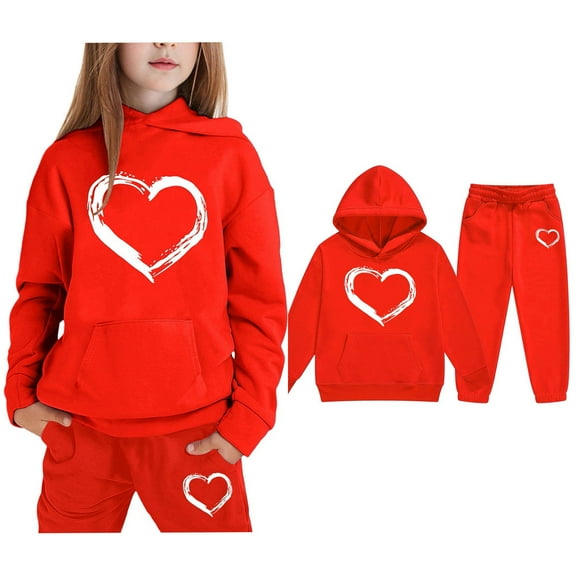 LIUYUNNN Kids Girls Boys Sweatsuit Set 2 Piece Long Sleeve Pullover Red Heart Tracksuit Pullover Hoodie Jogging Pants Fall Winter Clothes 8-9 Years Boys Clothes Boys Girls Autumn and Winter Outfits