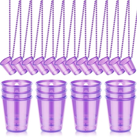 24 Pieces Shot Glass on Beaded Necklace Plastic Shot Cup Necklace Bachelorette Party Team Men and Women Supplies