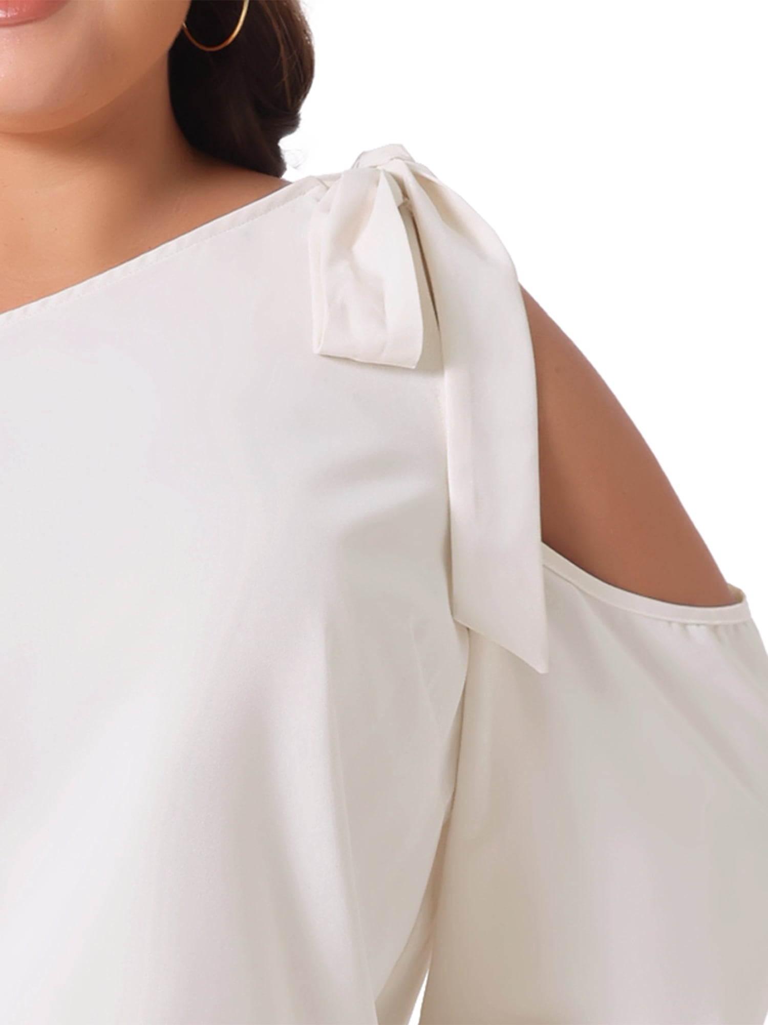 DARING DIVA Women's Plus Cold Shoulder Tie Long Sleeve Blouse 4X Beige
