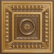 Dundee Deco's Rustic Antique Gold Botanical Glue Up/Drop In Ceiling Panels, 2 ft. X 2 ft. (4 sq ft.) each, Pack of 10