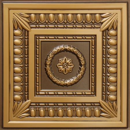Dundee Deco's Rustic Antique Gold Botanical Glue Up/Drop In Ceiling Panels, 2 ft. X 2 ft. (4 sq ft.) each, Pack of 10