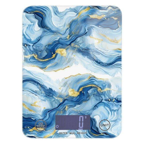 Blue Gold Agate Food Scale Digital Kitchen Scale Waterproof Tempered Glass Tare Function 11 lb for Baking Cooking Meal Prep