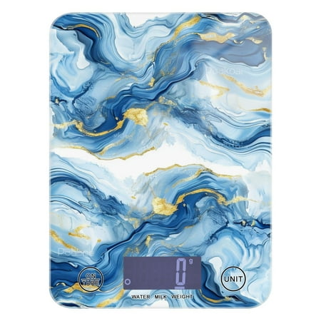 Blue Gold Agate Food Scale Digital Kitchen Scale Waterproof Tempered Glass Tare Function 11 lb for Baking Cooking Meal Prep