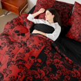 thumbnail image 4 of jejeloiu Gothic Skull 7pcs Queen Bedding,Baroque Damask Bedding Comforter Set Queen For Adults,Red Black,Black Reversible, 4 of 7