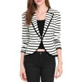 thumbnail image 1 of INSPIRE CHIC Women's Notched Lapel Button Decor Thin Striped Blazer XS Black White, 1 of 8