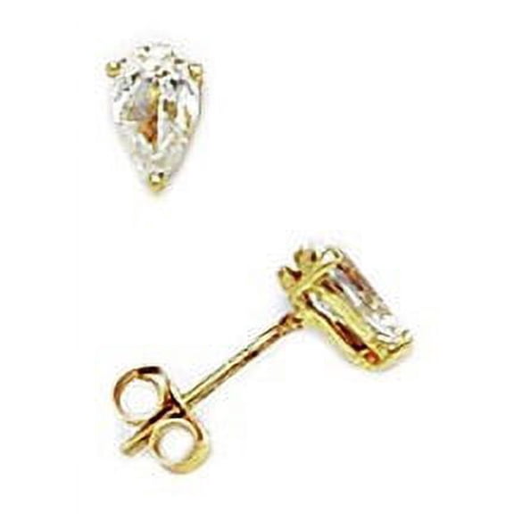 14k Yellow Gold 5x5mm Pear Cubic Zirconia Basket Set Earrings