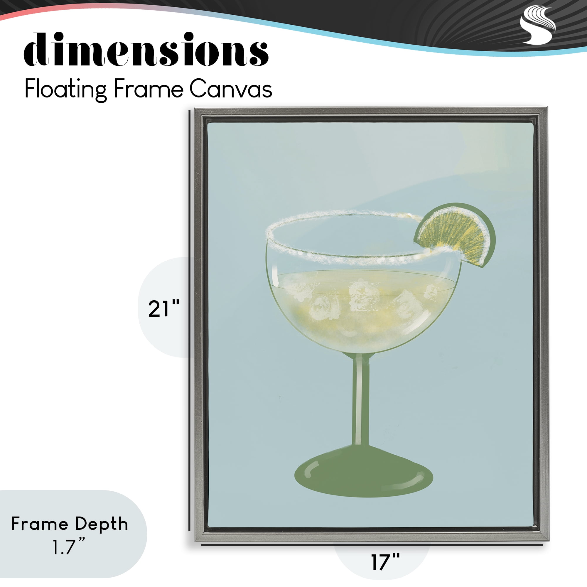 Stupell Industries Margarita Glass over Blue Gray Framed Floater Canvas Wall Art, design by Robin Maria