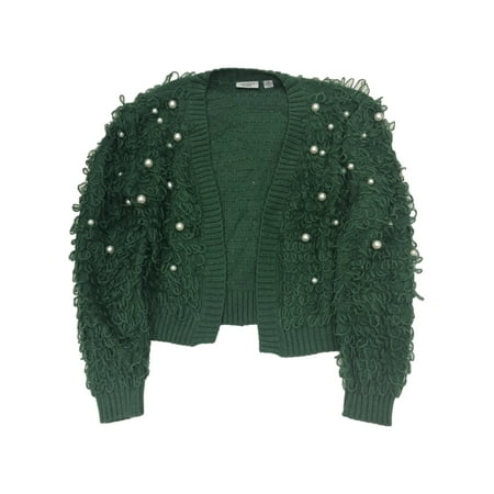Mighty Fine Womens Lumpy Green Pearl Knit Short Cardigan Sweater X-Large