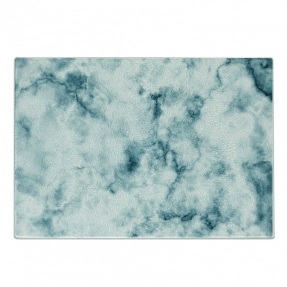 Nature Cutting Board, Fluffy Cloud Skyline Like Marble Motif Grunge and Retro Features Art Image Print, Decorative Tempered Glass Cutting and Serving Board, Small Size, Turquoise, by Ambesonne