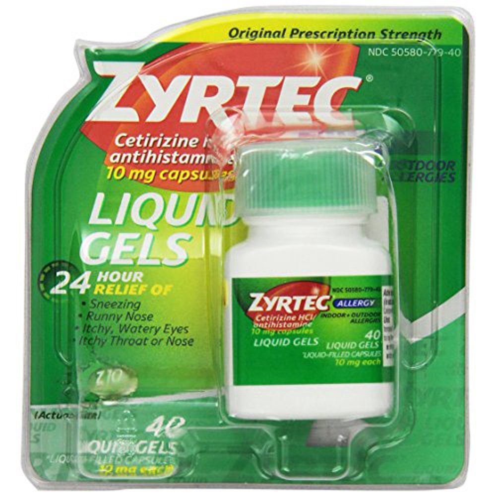 Zyrtec 10mg Cetirizine Antihistamine 24 Hour Relief 40 Liquid Gels