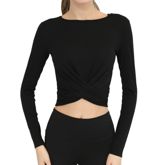 Long Sleeve Workout Shirt Cross Back Running Workout Athletic Tops for Women Thumb Hole