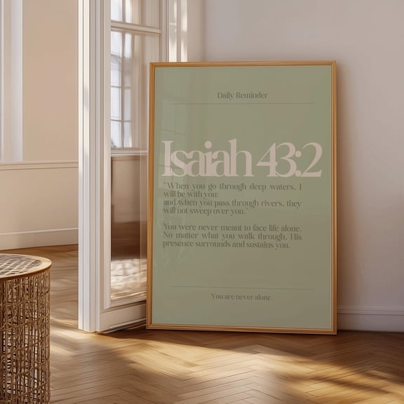 Isaiah 43:2 Scripture Wall Art Christian Bible Verse Decor Sage Green Faith Print Daily Reminder, Unframed Paper Poster 8x10in