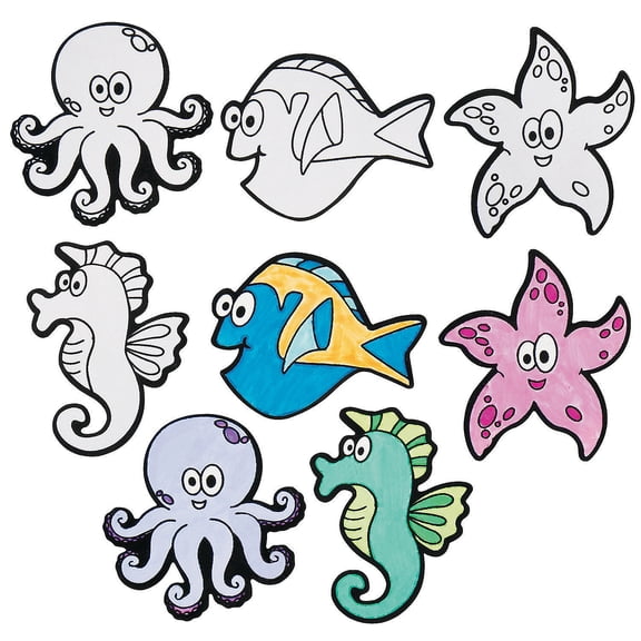 Fun Express Bulk 48 Pc. Color Your Own Fuzzy Under the Sea Magnets