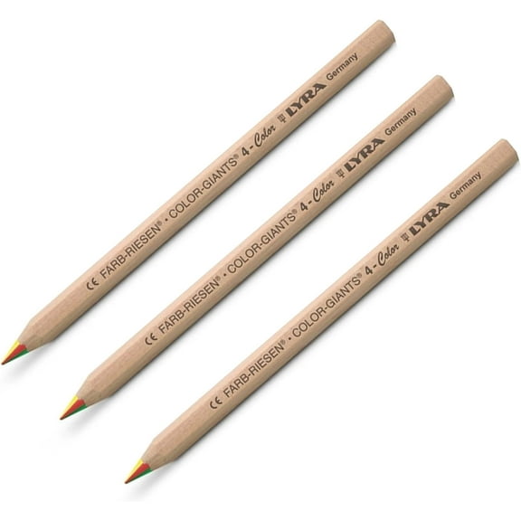 Lyra 4-Color Giant Super Jumbo Coloring Pencils - Natural Wood Finish - Pack of 3