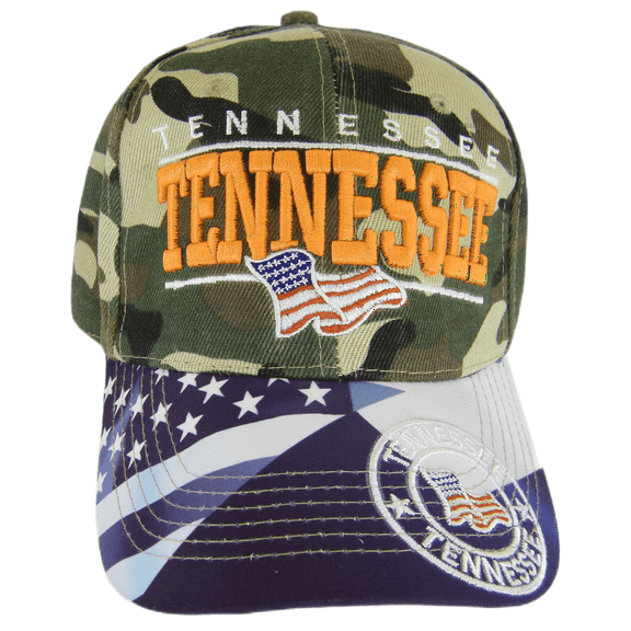 Tennessee Seal and American Flag Adjustable Baseball Cap (Military camo)