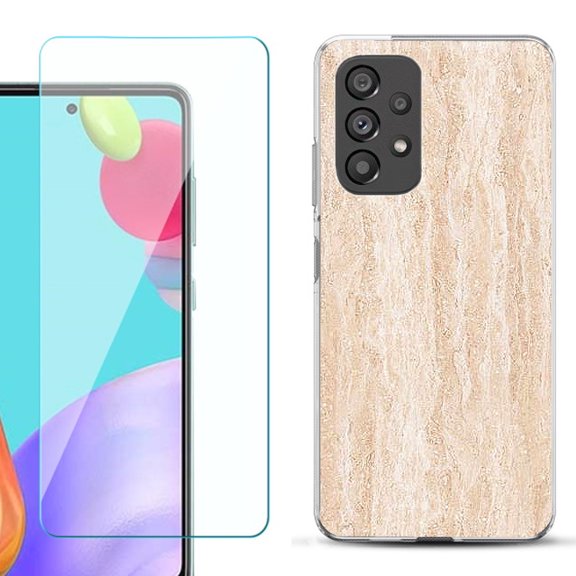 Slim-Fit Fashion Phone Case for Samsung Galaxy A53 5G, with Tempered Glass Screen Protector, by OneToughShield ® - Marble/Coffee Tone