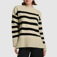 thumbnail image 4 of Fengqque Sweaters for Women Crewneck Long Sleeve Striped Color Block Loose Knit Pullover Sweater Tops Beige S(S), 4 of 6