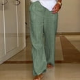 thumbnail image 3 of Lroveb Womens Linen Pants, High Waisted Summer Beach Lounge Pants, Striped Cotton Linen Loose Fashion Casual Straight Leg Pants Green, 3 of 3