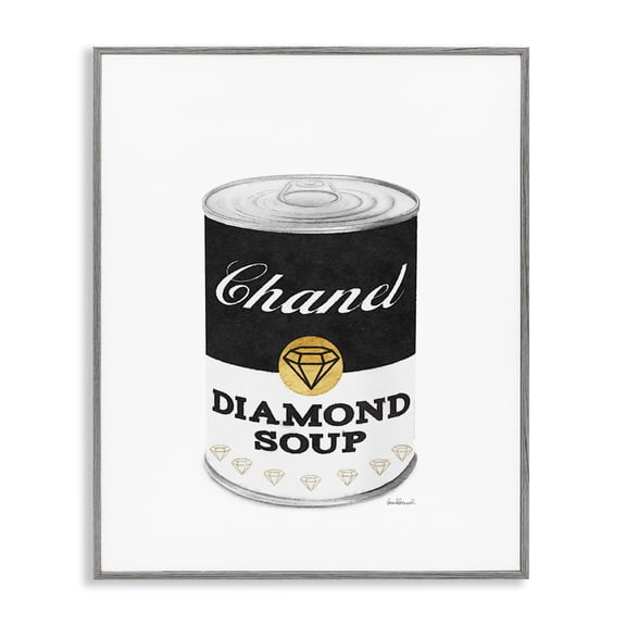 Stupell Industries Art Deco Fashion Pop Black Soup Can Diamond Glam Designer Gray Framed Giclee Art, 24 x 30, by Amanda Greenwood