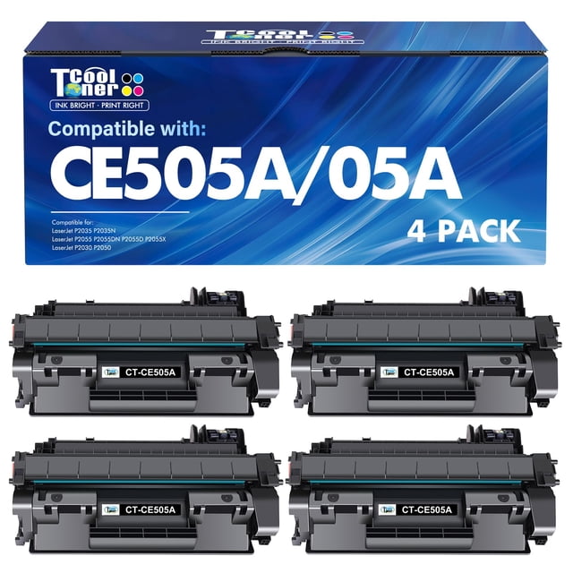 Cartucho de tóner negro CE505A 05A Cool Toner, paquete de 4, compatible con HP P2035 y P2055DN