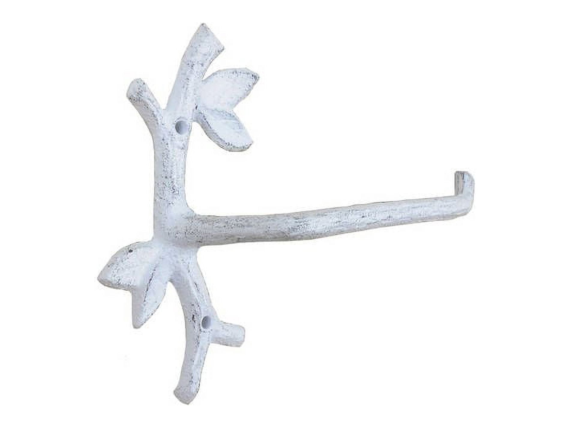 Handcrafted Model Ships K-9229-W 9 in. Whitewashed Cast Iron Leaf Branch Toilet Paper Holder
