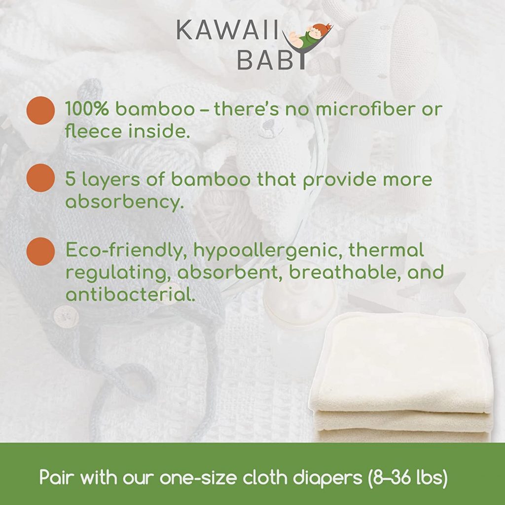 Kawaii Baby Cloth Diaper Bundle  6 Pocket Style with 6  Bamboo Inserts 8-36 lbs | Plus 2 Bibs | Daily & Feeding Use