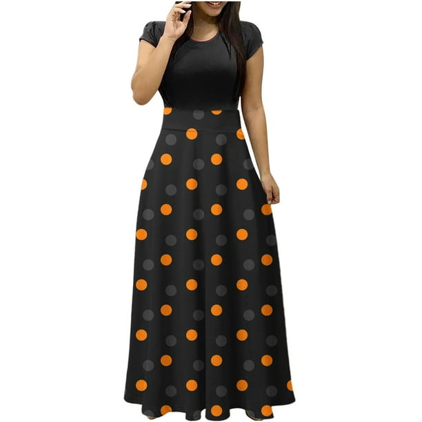Vestido largo colorido con estampado de halloween para mujer vestidos estampados de manga corta vestido playero informal maxi pompotops ghjkhdj13789