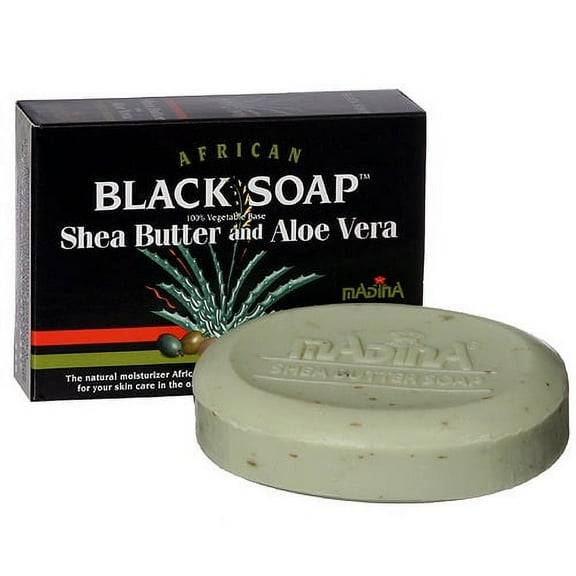 Madina African Black Soap Shea Butter and Aloe Vera, 3.5 oz (6 Pack)