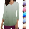 thumbnail image 5 of Xfvqtps Scrub Tops for Women Gradient Soft V-Neck 3/4 Sleeve Scrubs Comfortable Nursing Uniforms New Fashion Casual Printed T-shirt Nursing Clothes Top Working Uniforms with Pockets Pink, 5 of 5