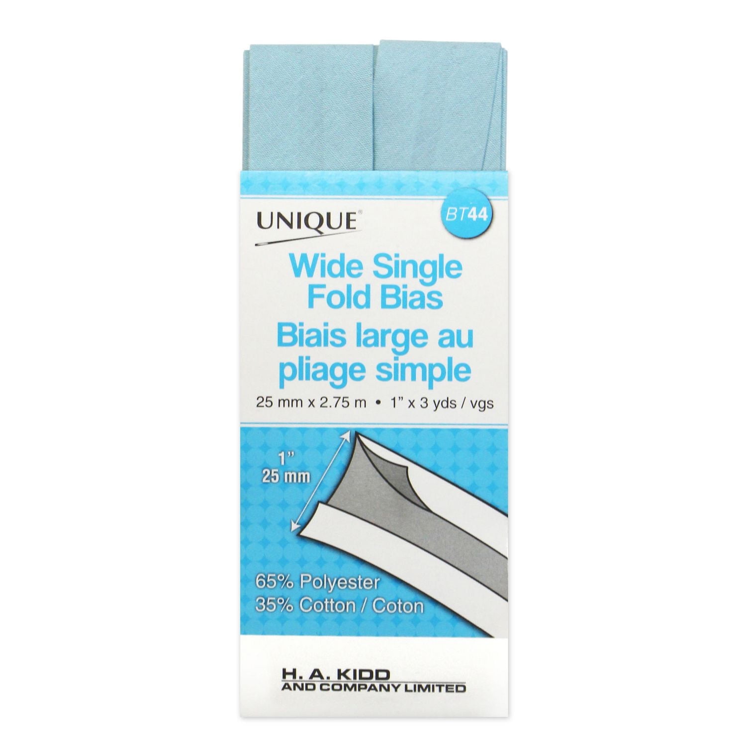 Unique Wide Single‑Fold Bias Tape, 2.75 m — polycoton (65/35), 25 mm x 2.75 m