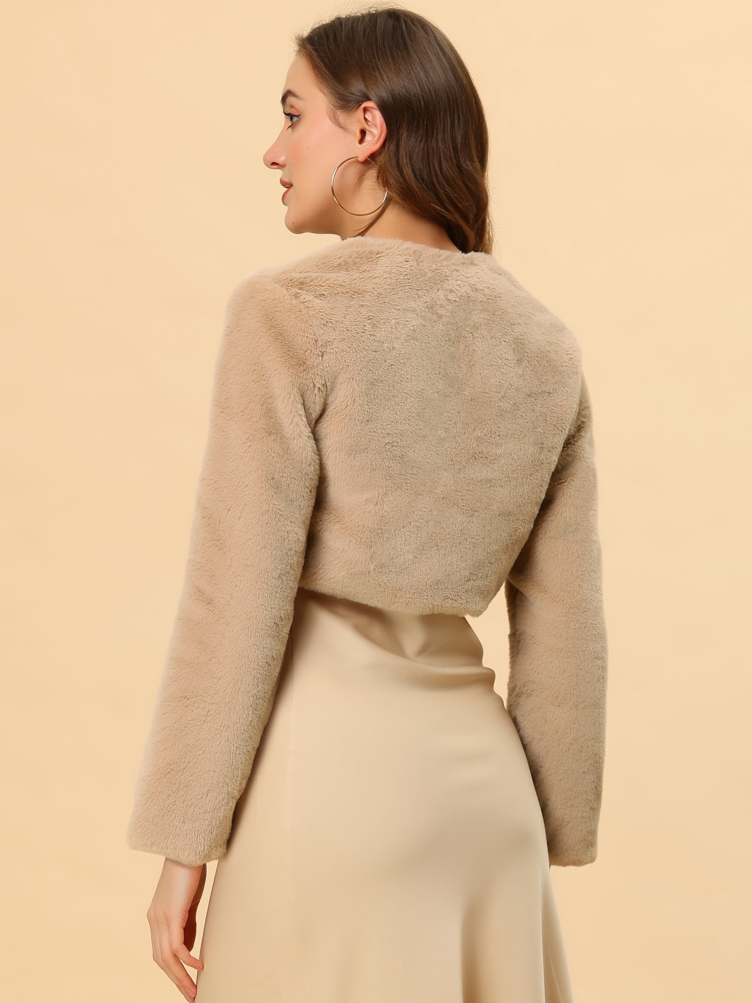 DARING DIVA Women's Cropped Open Front Faux Fur Short Shrug Jacket XL Khaki