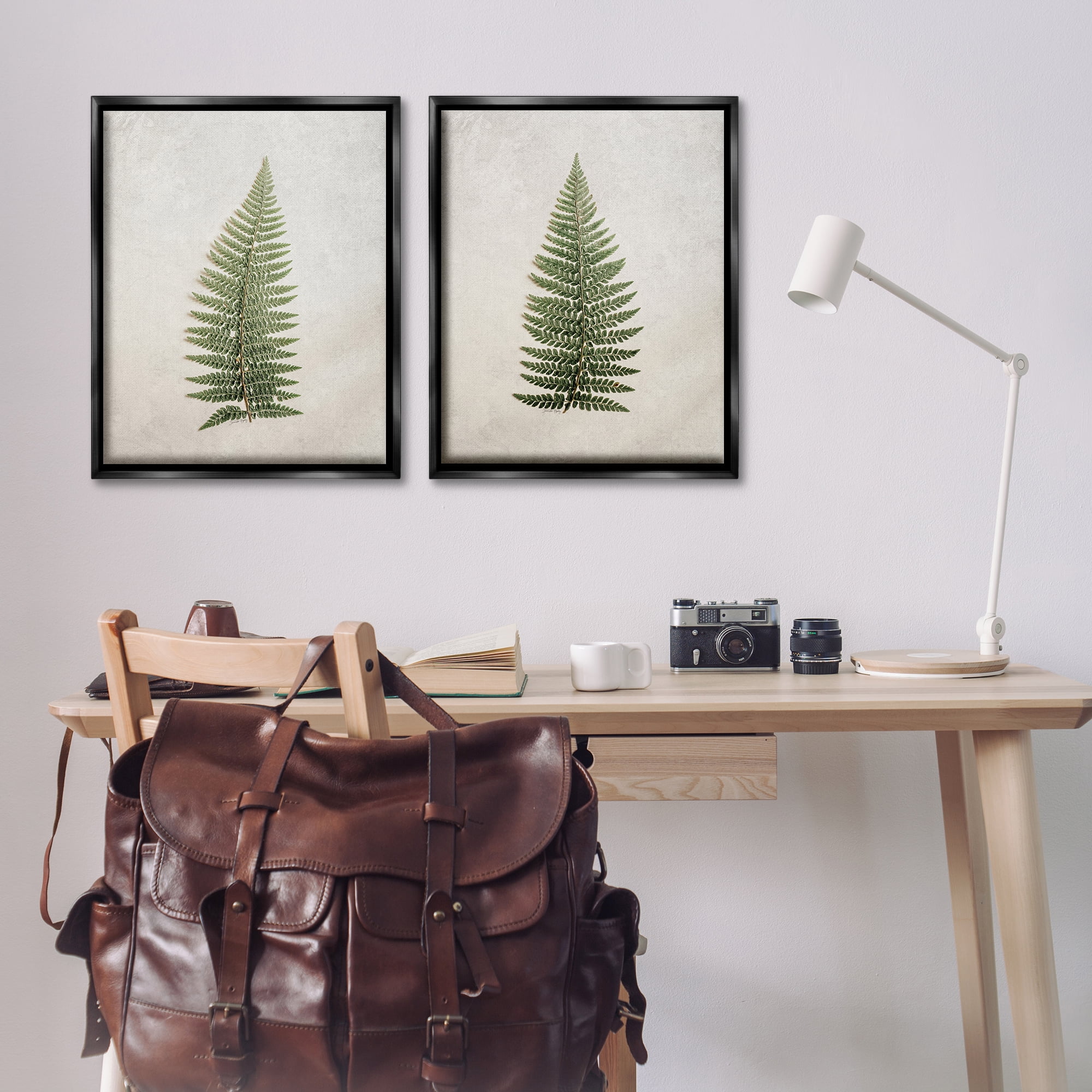 Stupell Industries Realistic Fern Leaves Plants & Flowers Painting Black Floater Framed Canvas Art Print Wall Art, 31 x 25, Set of 2