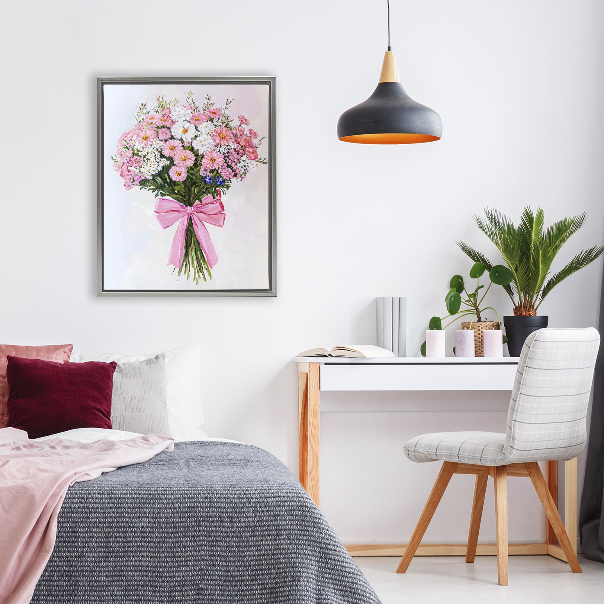 Stupell Industries Pink & White Tied Flower Bouquet Gray Framed Floater Canvas Wall Art, design by The Prints Vibe