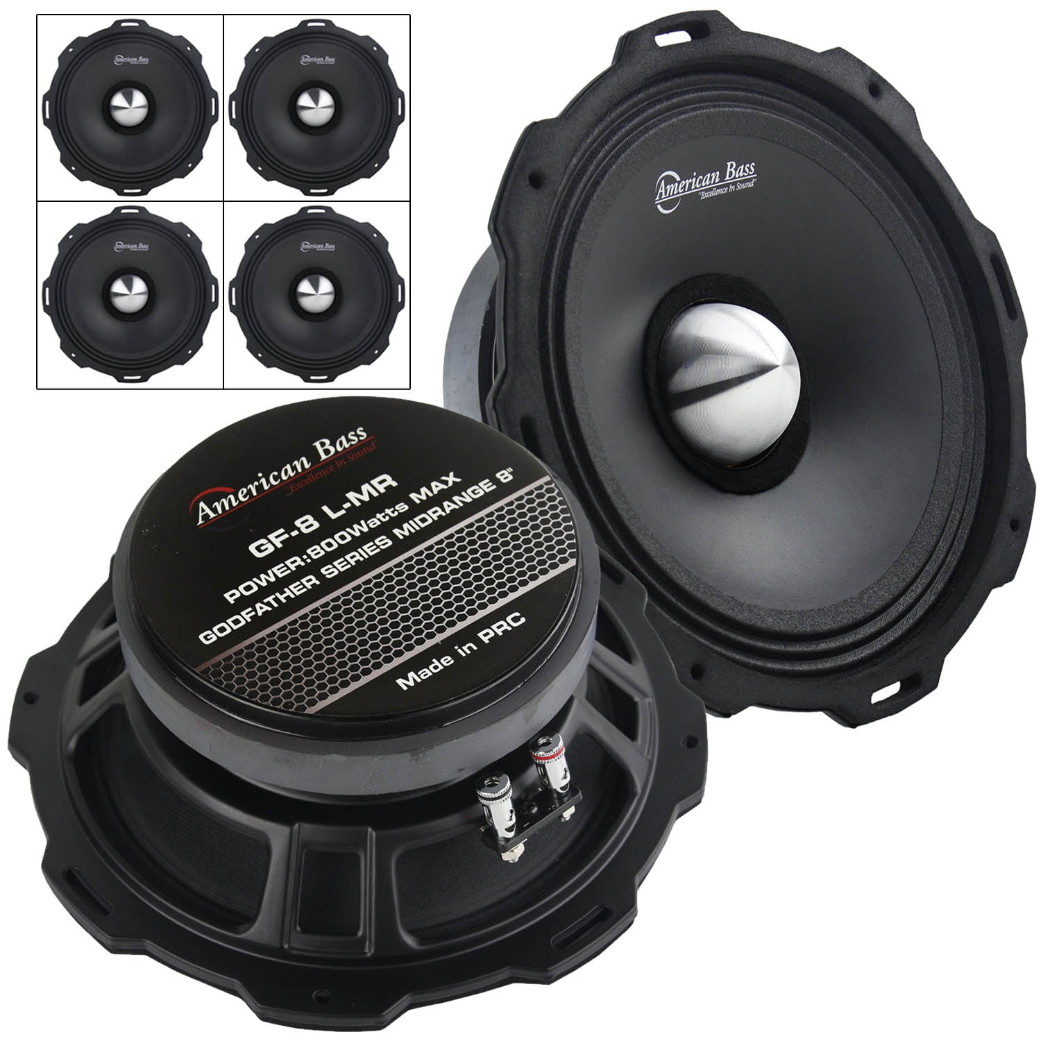 4 Pack American Bass Godfather 8" Mid Range Car Speaker 800 Watts Max GF8 LMR