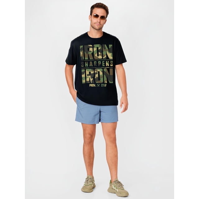 Iron Sharpens Iron Christian Men Camo Scripture Gym Workout T-Shirt-100% Cotton-220g Tee For Adult, Men, Women, Teen, Teenager, Adolescent, Youth