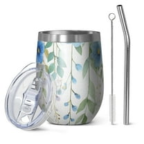 12oz Stainless Steel Insulated Wine Tumbler with Lid and Straw – Double Wall Vacuum Mug for Hot & Cold Drinks, 304 Steel Interior, Sweat-Free Design