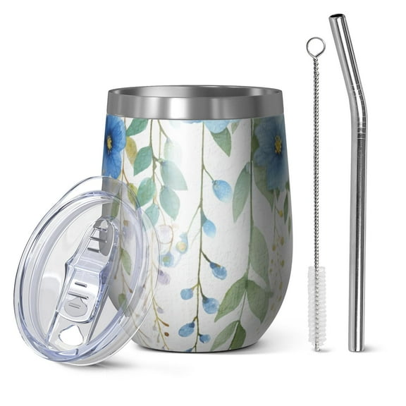 12oz Stainless Steel Insulated Wine Tumbler with Lid and Straw – Double Wall Vacuum Mug for Hot & Cold Drinks, 304 Steel Interior, Sweat-Free Design