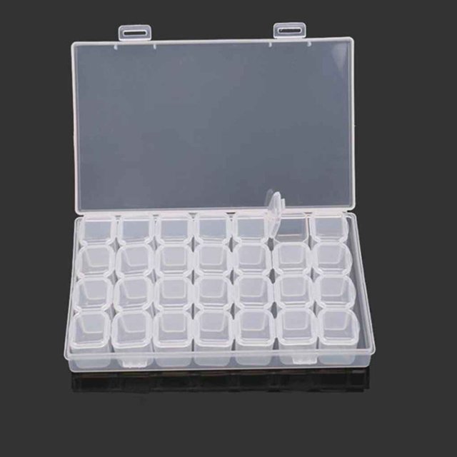 Hi FANCY 28 Slots Nail Art Storage Box Plastic Transparent Display Case Organizer Holder for Rhinestone Beads Ring Earrings