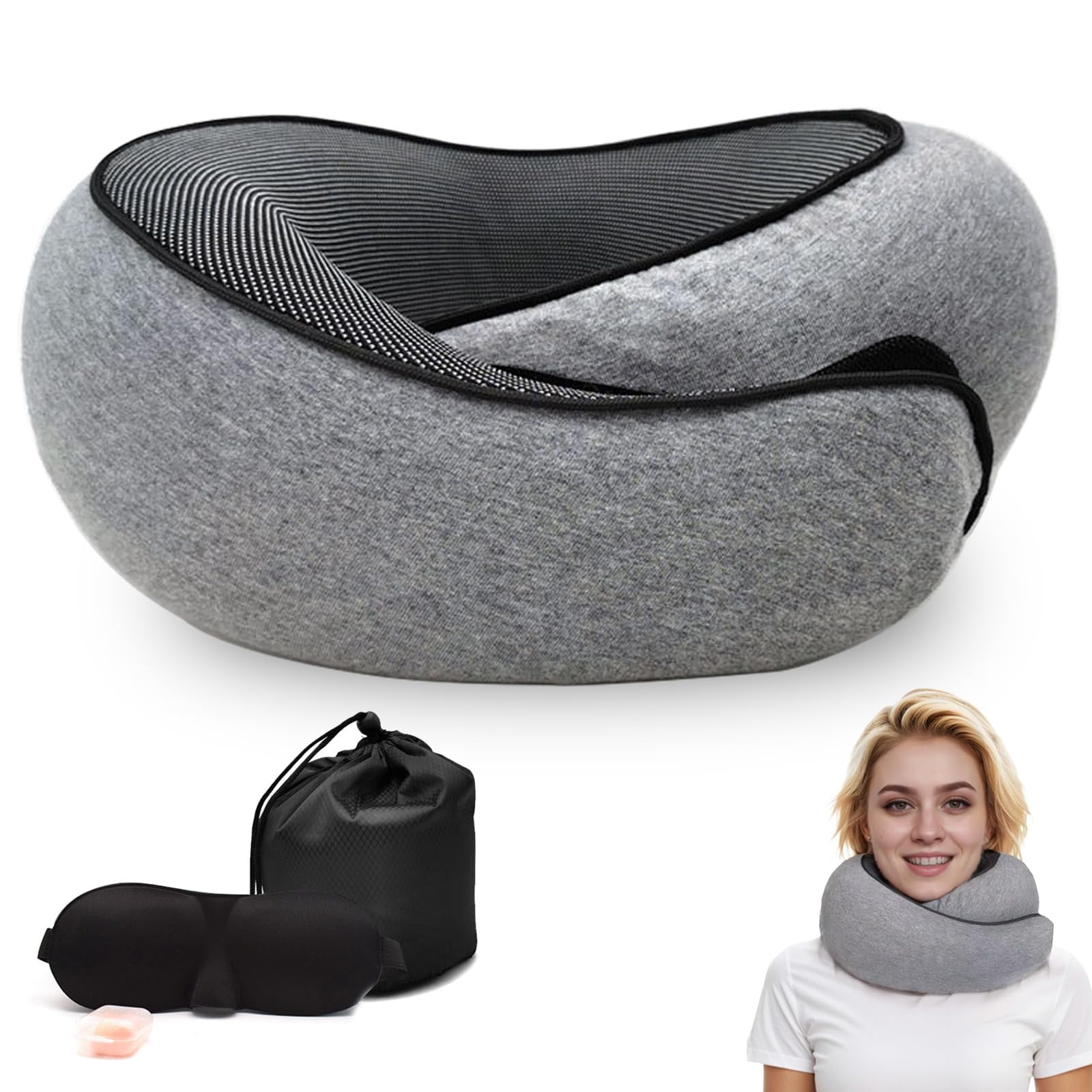 Vacuum Compressed Memory Foam Travel Neck Pillow - Machine Washable With Adjustable Buckle For Airplanes
