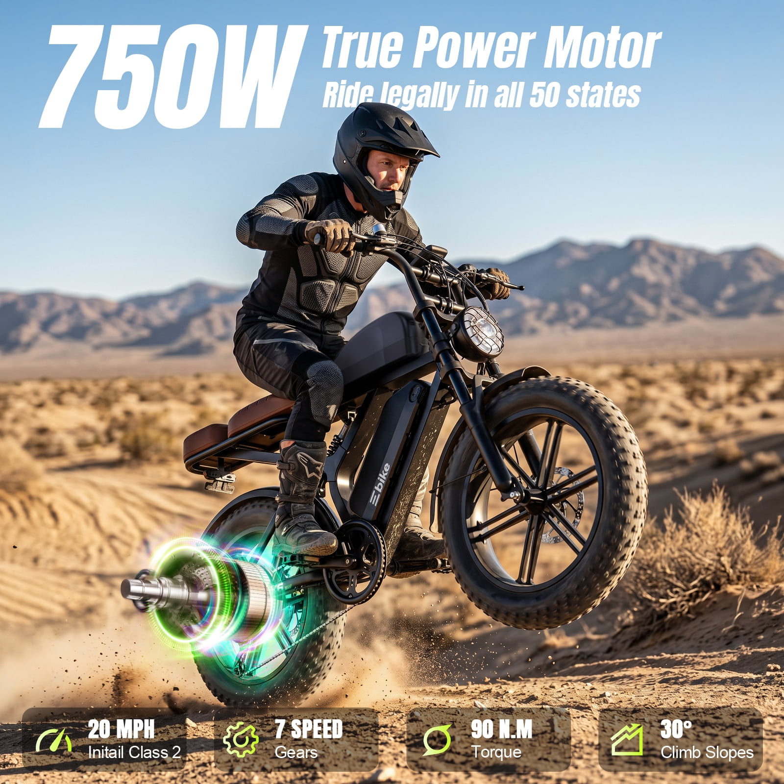 SISIGAD Electric Bike for Adults, 750W Motor 100 Miles Range Ebike with 48V 30Ah Dual Battery, 20"x4.0" Fat Tire E Mountain Bike for Age 16+, UL2849