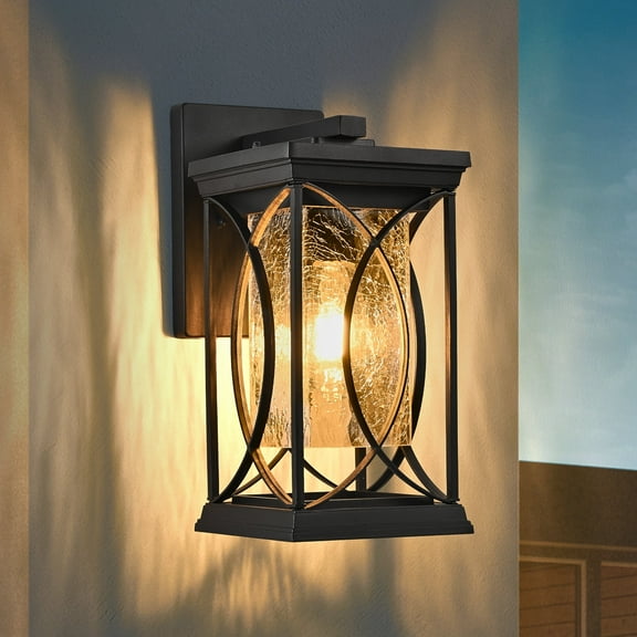 13.8 Inch Outdoor Sconce Light - Vintage Black Iron Coach Lantern with Glass, E26 Socket for Garage, Front Door, and Porch Lighting