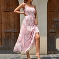 thumbnail image 7 of SMihono Women's Striped Tie Shoulder Spaghetti Strap Fringe Ruffle Hem Cami Dress A-Line Swing Sexy Tiered Beach Dress Pink L, 7 of 7