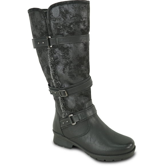 kozi Canada Women Waterproof Knee High Wide Calf Winter Casual Slip Resistant Riding Boot IVY-2 Fur Boot Side Zipper Removable Insole Black - Order Half Size Up