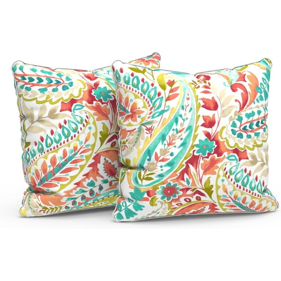 Outdoor Throw Pillow Covers Waterproof Tropic Accent Pillow Cases Fluffy Outdoor Cushion Covers for Garden and Patio Furniture Decoration, 16x16, 2 Pack, Pretty Paisley