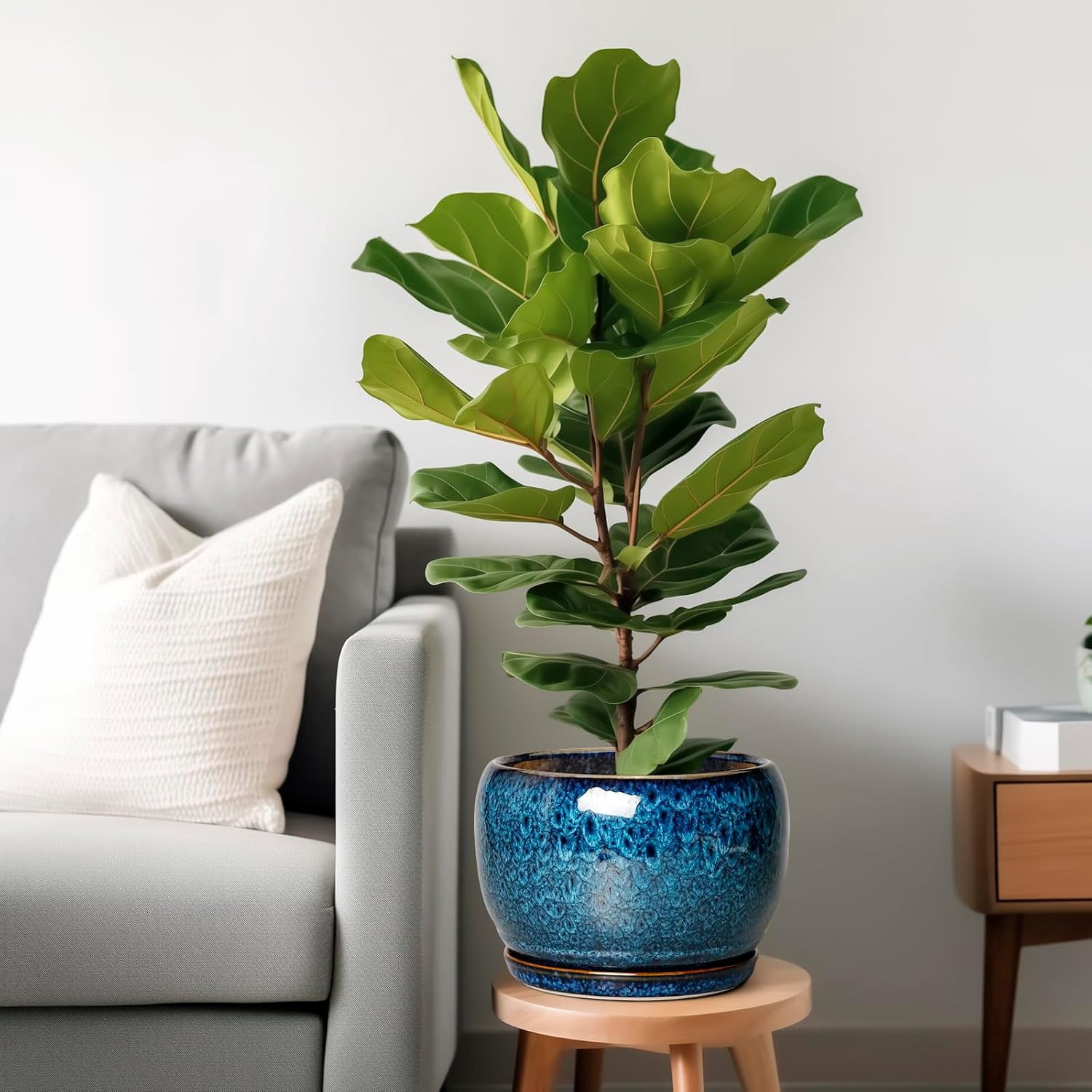10 Inch Plant Pot - Ceramic Planter Pot with Drainage Hole and Saucer, Decorative Plant Pot for Indoor Outdoor Plants, Round Large Planter Flower Pot, Blue