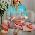 thumbnail image 6 of Salouo Pink Float Ring On Beach Pattern Women's Pajamas Set Long Sleeve Button Down Sleepwear Soft Pj Lounge Sets for women 2 Piece Pjs Set with Long Pants-XX-Large, 6 of 7