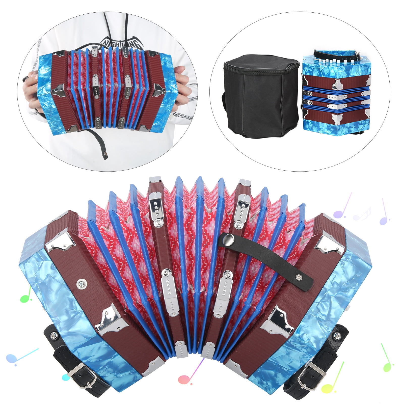 Concertina Accordion Portable Professional for Adults Musical Instrument SuppliesSky Blue