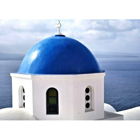 Canvas Print Santorini Blue Dome Building Greece Island Stretched Canvas 10 x