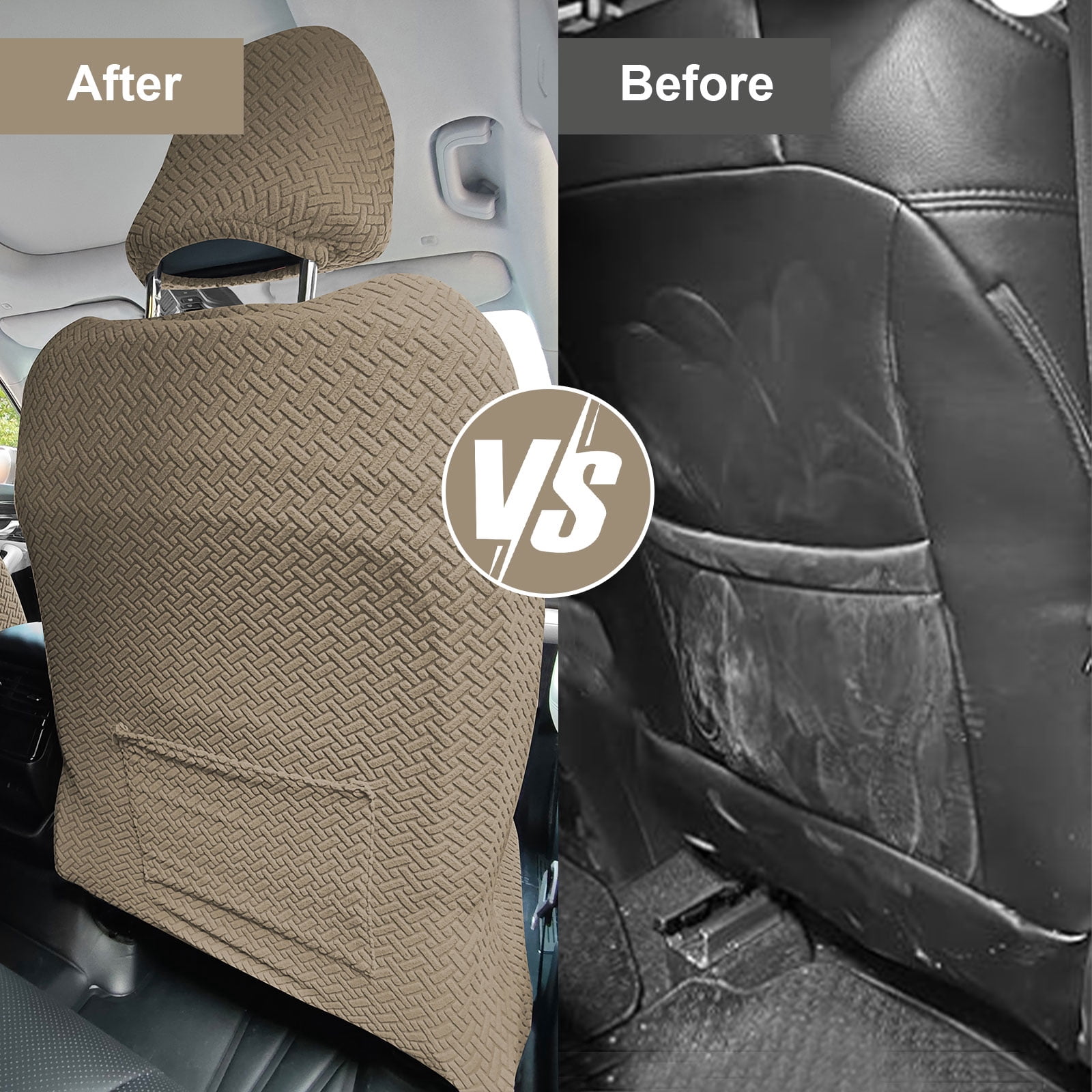 Eurhowing Universal Car Seat Covers, Non-Slip Front Car Seat Covers Set of 2, Breathable Jacquard Auto Seat Protectors for Cars SUV Sedan Truck, Beige