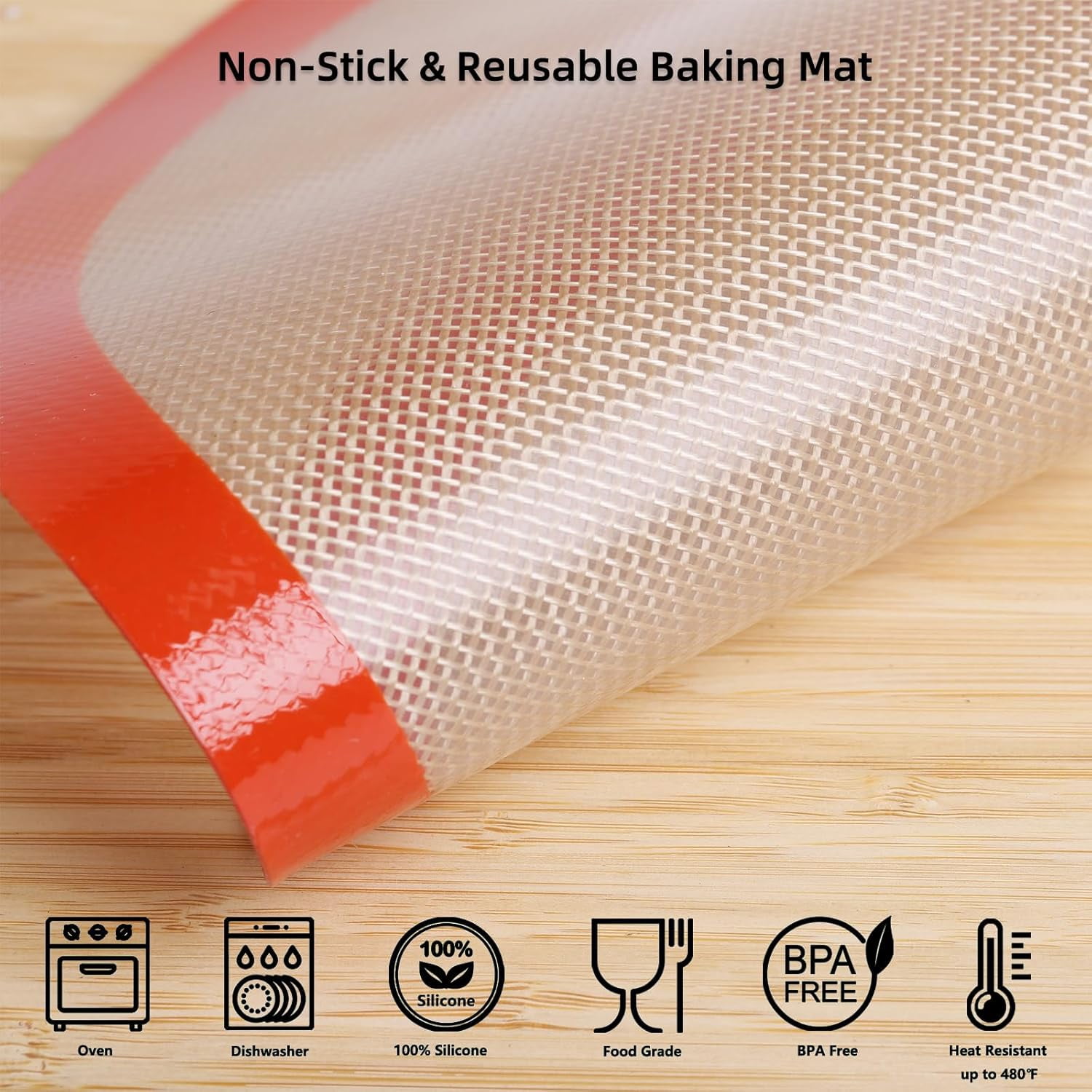 Round Silicone Baking Mats for Pizza Pan, Large Pizza Mat or Dough/Cake Mat, Round Liner for Rolling/Air Fryer/Cooling Rack/Microwave, Non-Stick Reusable